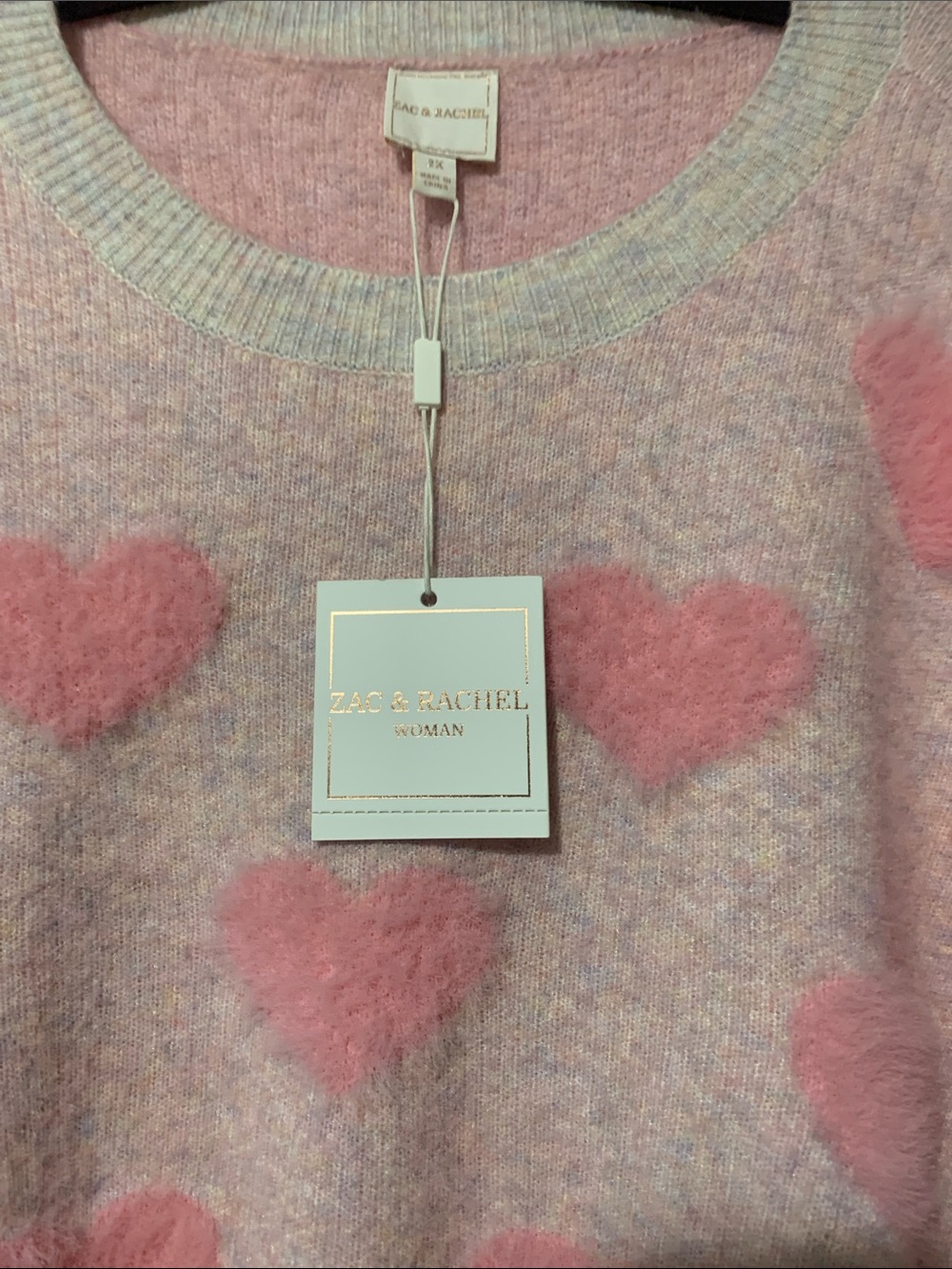 Zac & Rachel 2X Pink Heart Filled Crewneck Sweater NWT - Picture 5 of 5